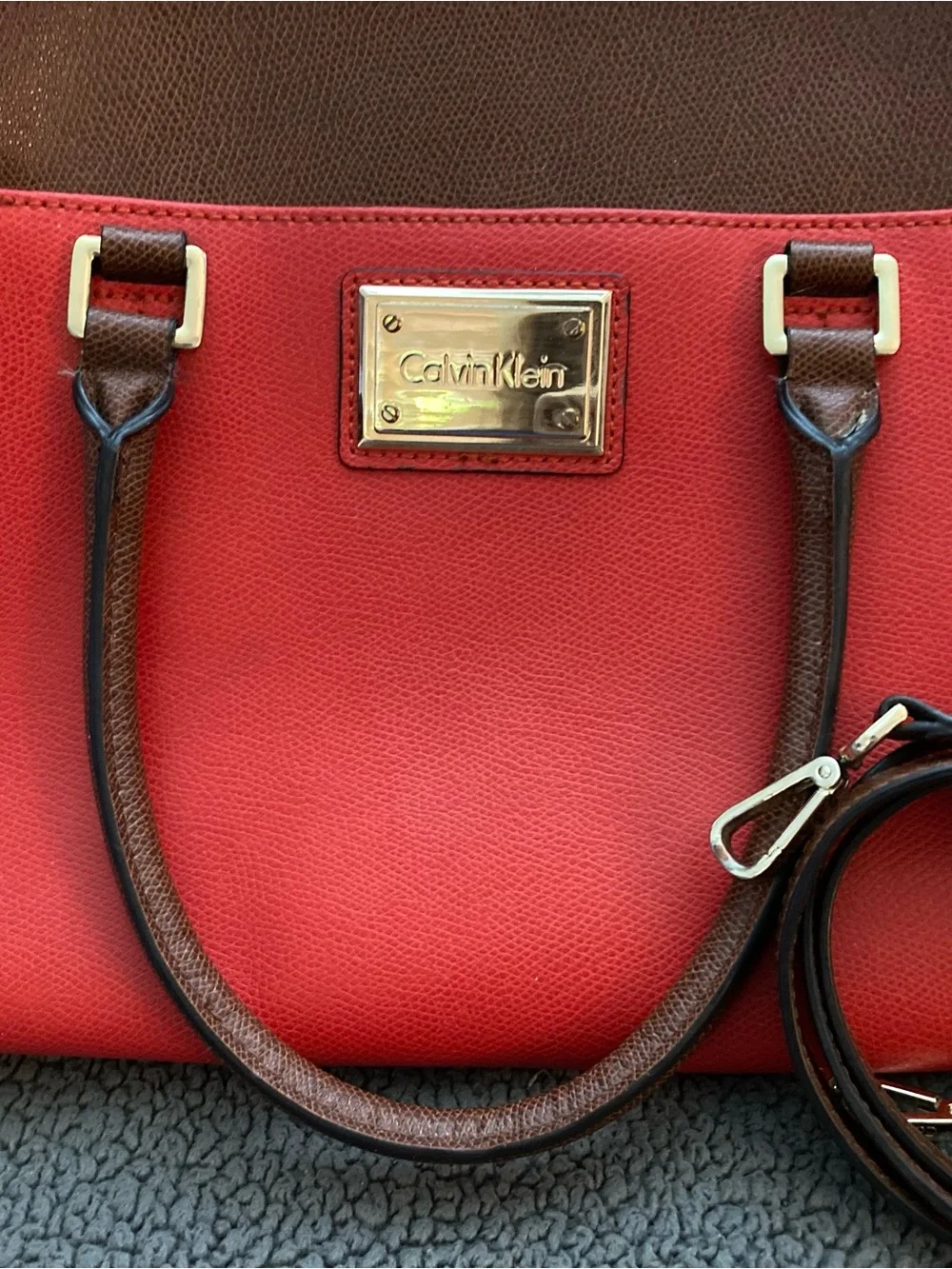 Calvin Klein Red and Brown Leather Shoulder Bag